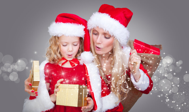 Woman and Girl in Santa Hats