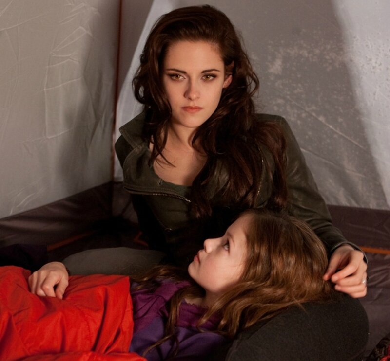 Woman and Girl in Tent — Brown, Serious