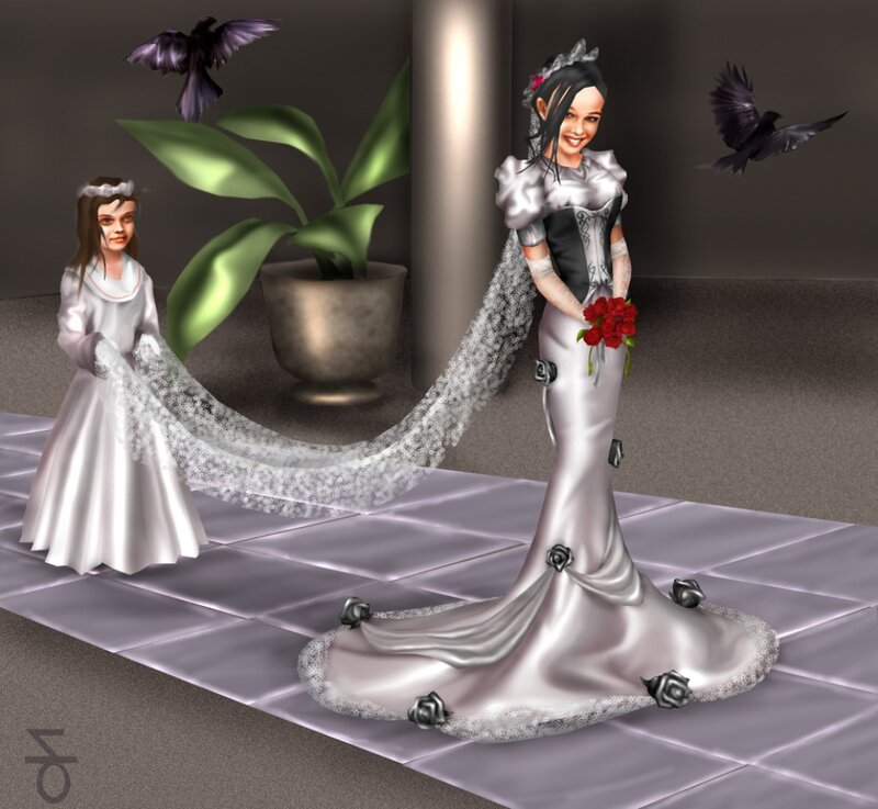 Woman and Girl in Wedding Dresses