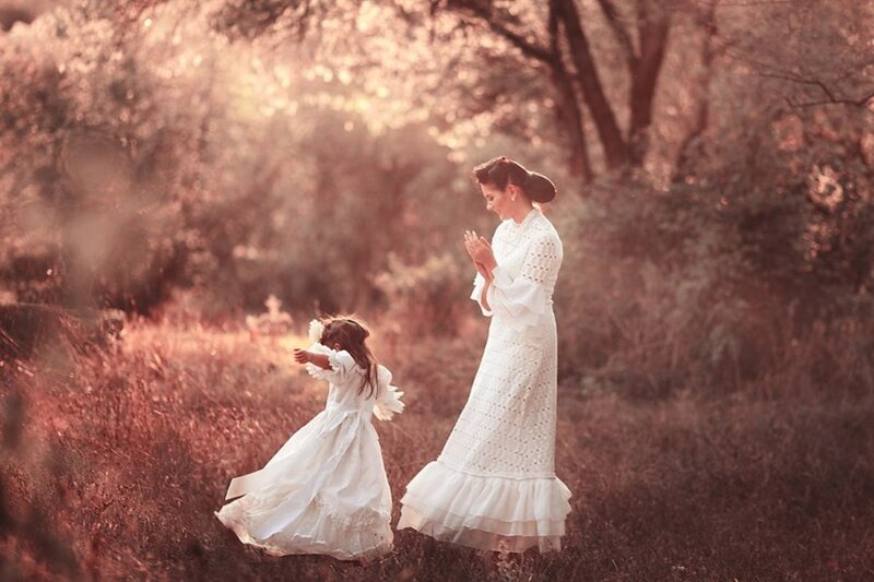 Woman and Girl in White Dresses — Serene