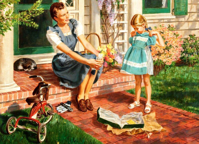 Woman and Girl on Porch