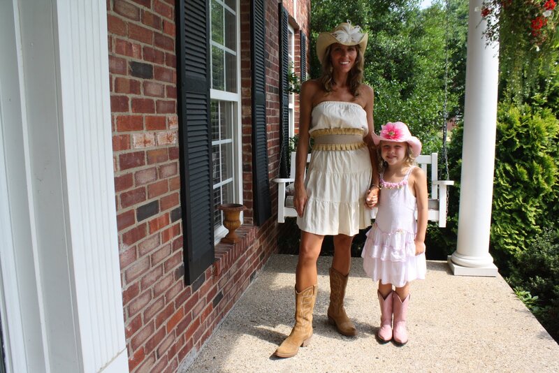 Woman and Girl on Porch — White