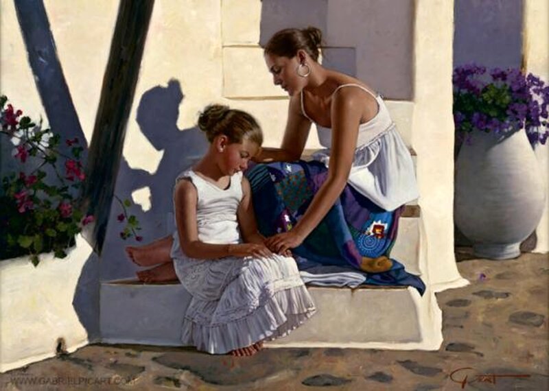 Woman and Girl on Steps