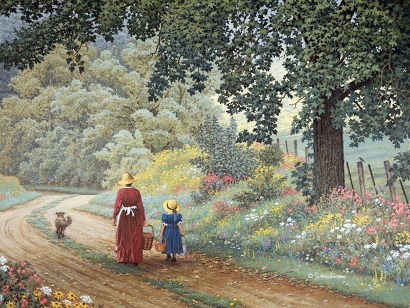 Woman and Girl Walking