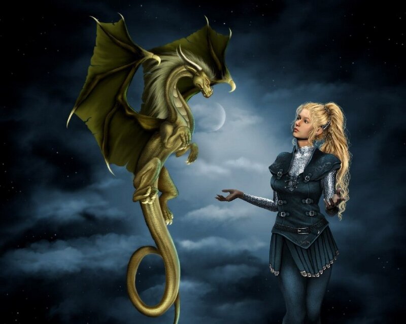 woman and golden dragon