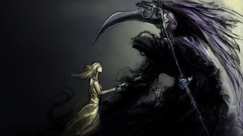 Woman and Grim Reaper — Black