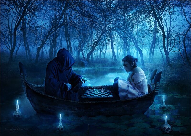 Woman and Grim Reaper — Blue