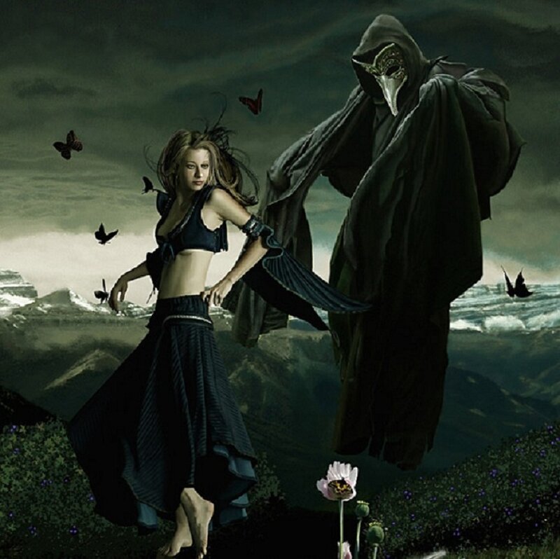 Woman and Hooded Figure
