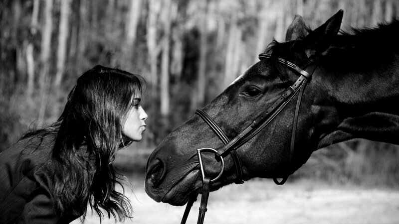 Woman and Horse — Black, Serene, Photograph