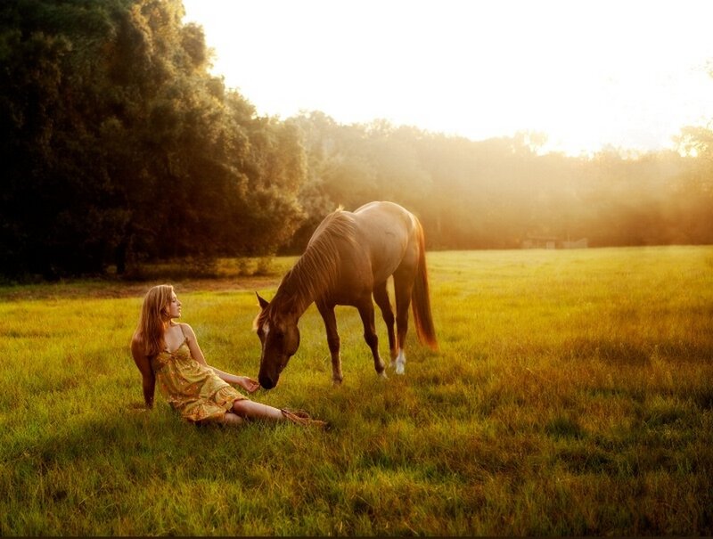 Woman and Horse in Field