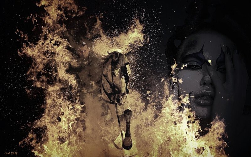 Woman and Horse in Fire