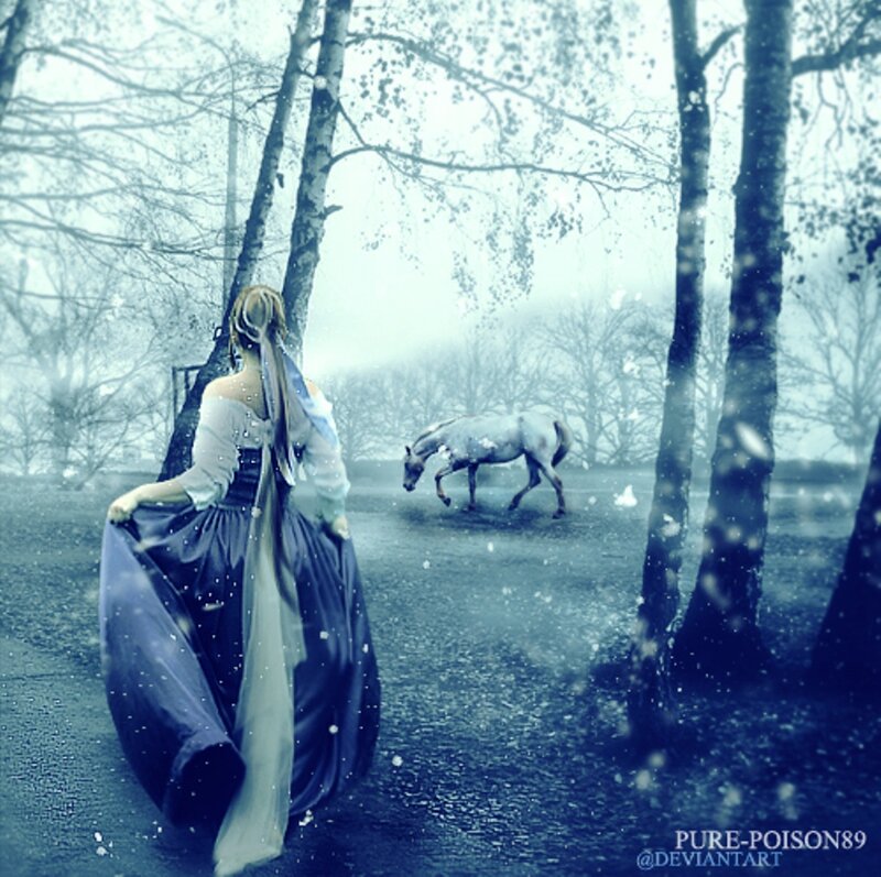 Woman and Horse in Forest — Blue