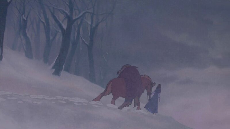 Woman and Horse in Snow — Purple