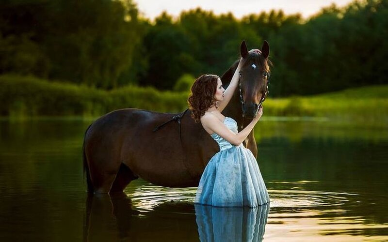 Woman and Horse in Water — Blue, Serene