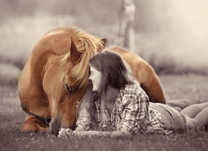 Woman and Horse Lying Down