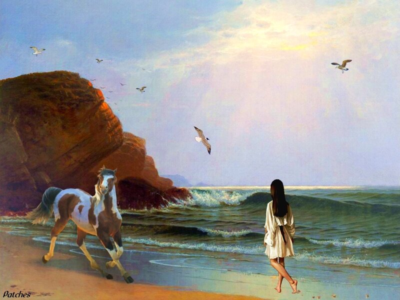 Woman and Horse on Beach — Blue