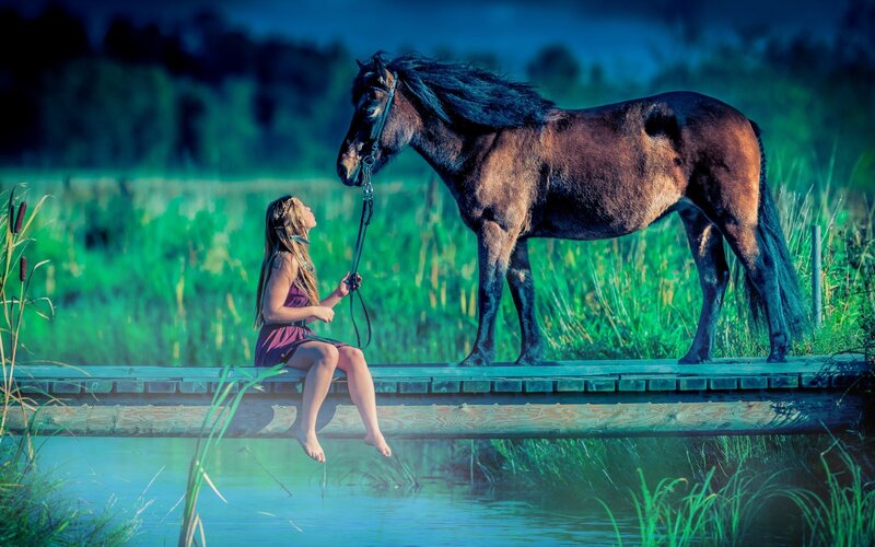 Woman and Horse on Dock
