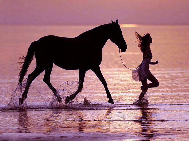 Woman and Horse Running