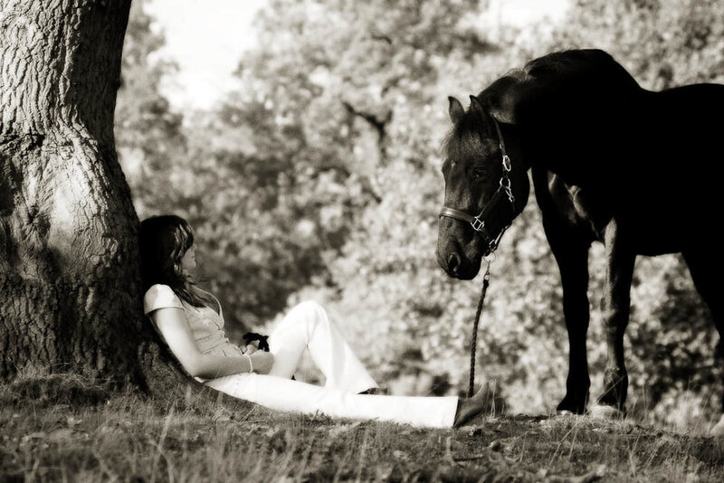 Woman and Horse under Tree