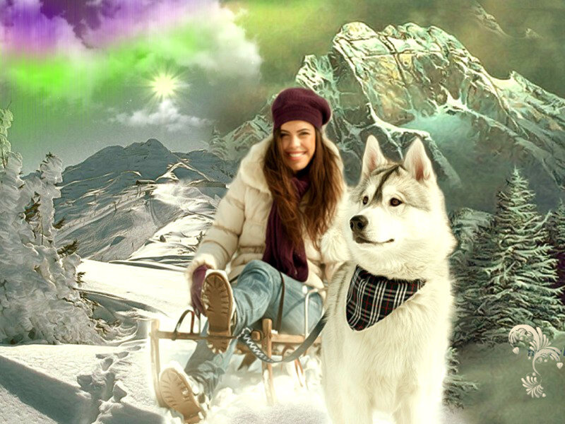 Woman and Husky Dog — White