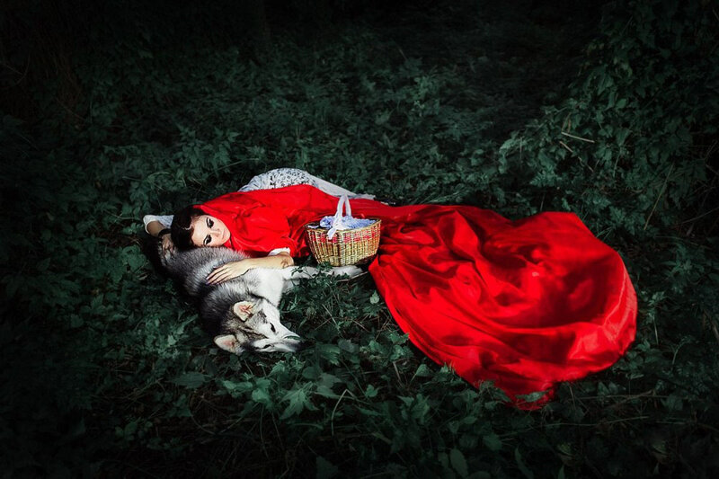 Woman and Husky in Forest