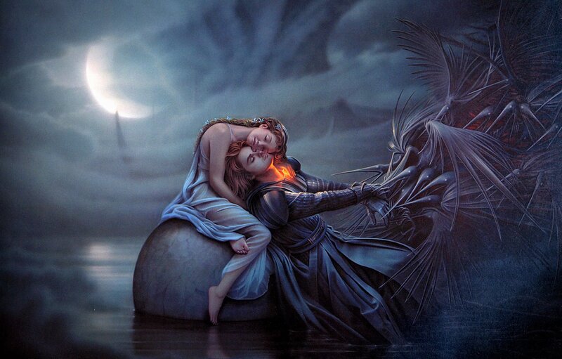 Woman and Knight Embracing
