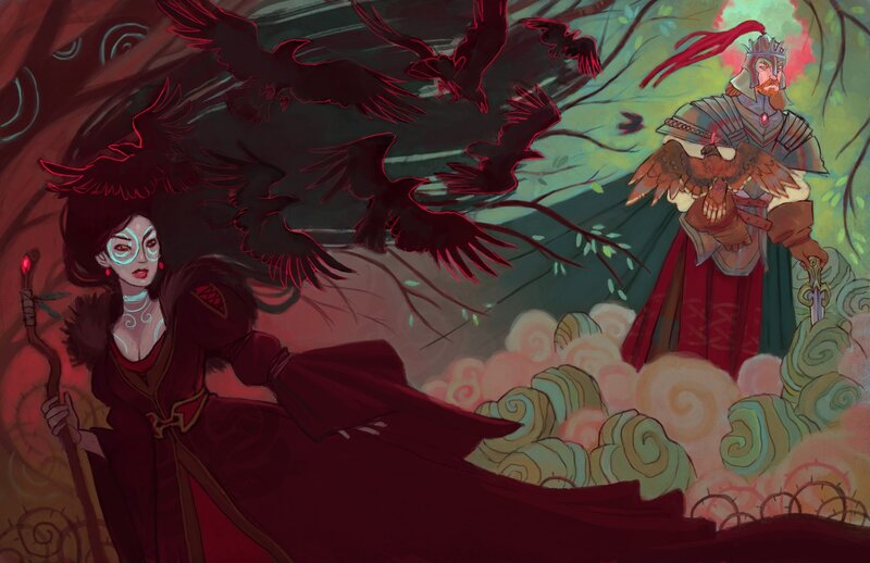 Woman and Knight in Forest
