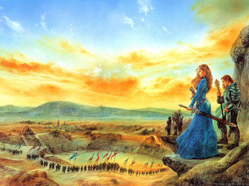 Woman and Knight on Cliff
