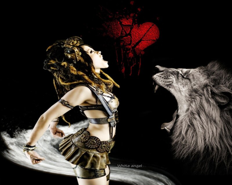 Woman and Lion — Black