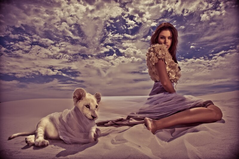 Woman and Lion Cub