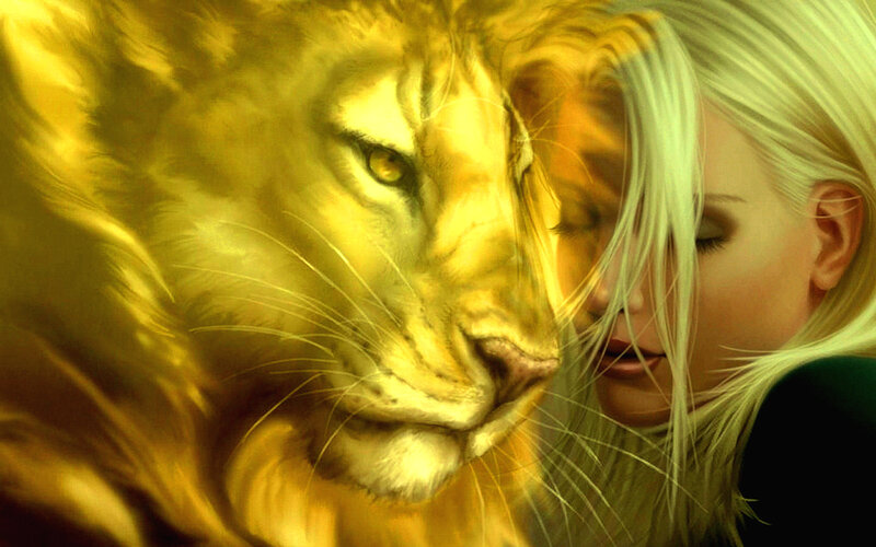 Woman and Lion Face — Yellow