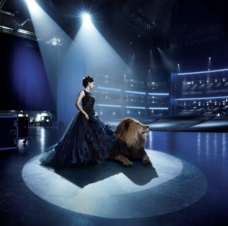 Woman and Lion on Stage