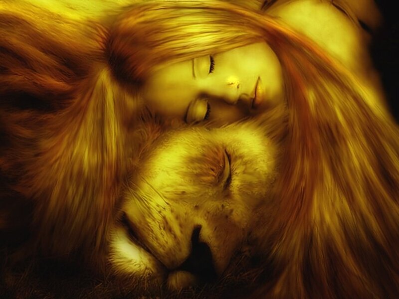 Woman and Lion Sleeping