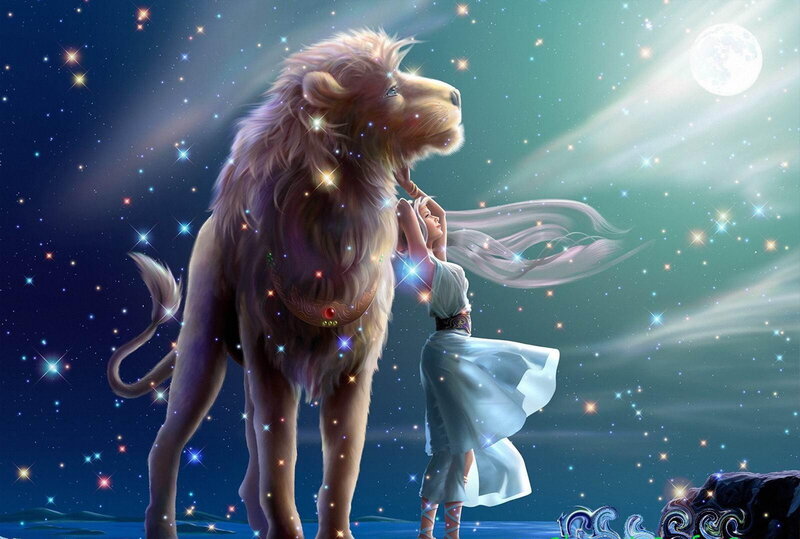 Woman and Lion under Stars
