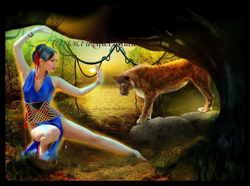 Woman and Lioness