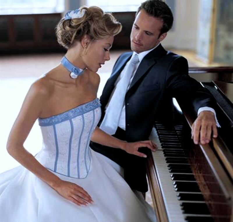 Woman and Man at Piano — White