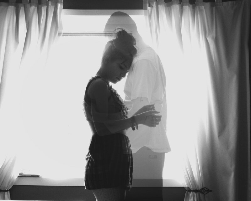 Woman and Man Embracing — Black, Dramatic