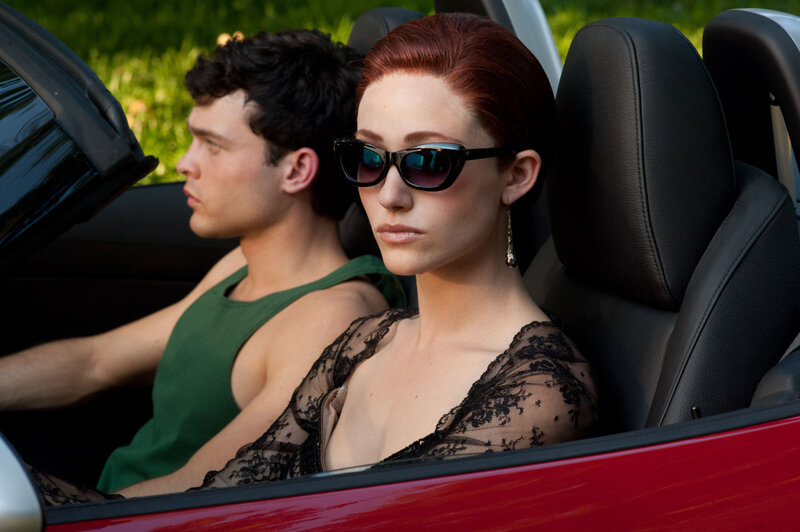 Woman and Man in Car — Red, Dramatic