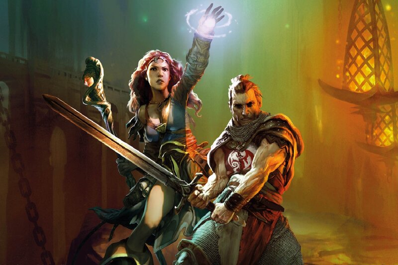 Woman and Man in Fantasy Setting — Green