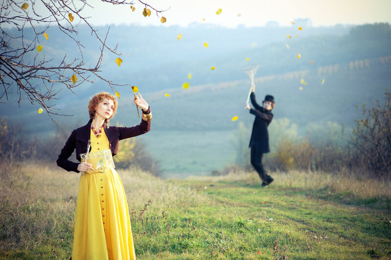 Woman and Man in Field — Yellow