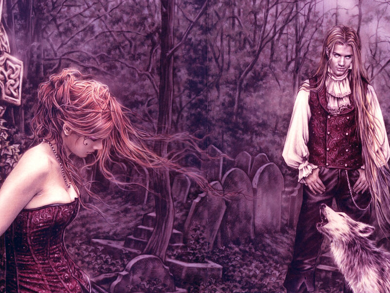 Woman and Man in Graveyard — Purple