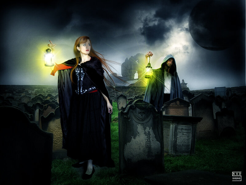Woman and Man in Graveyard