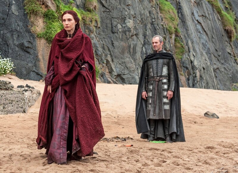 Woman and Man on Beach — Red, Dramatic
