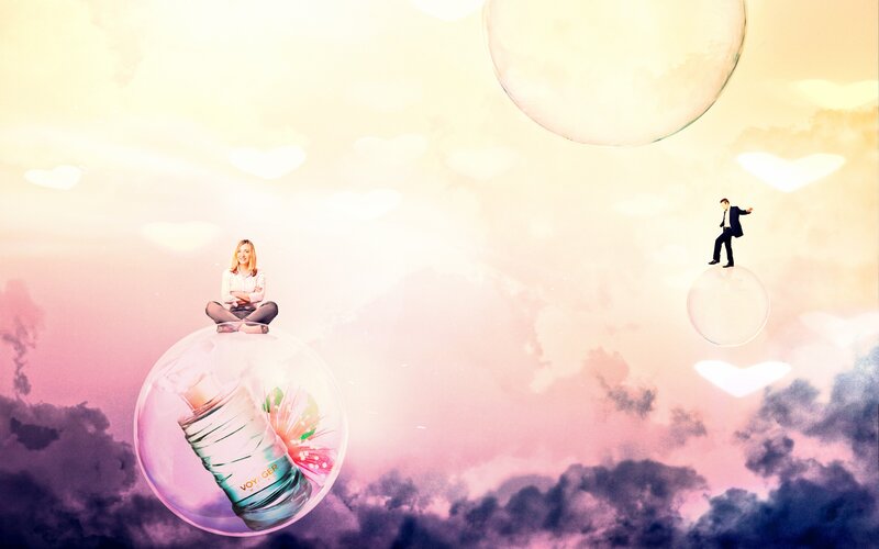 Woman and Man on Bubbles — Pink