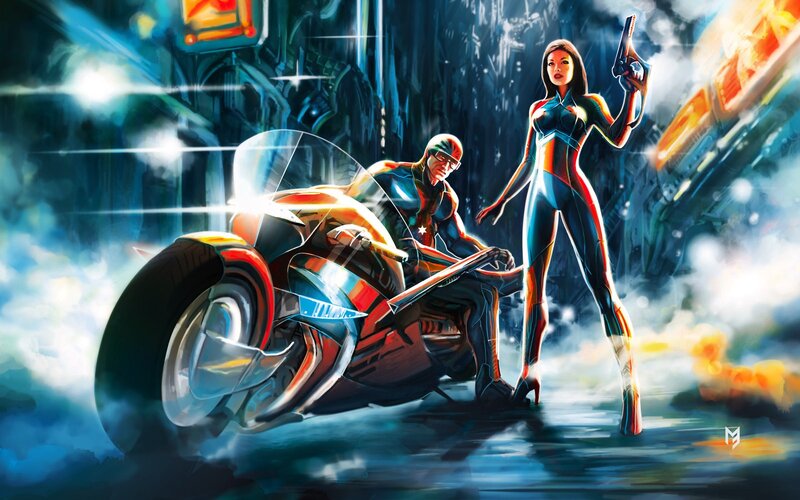 Woman and Man on Motorcycle
