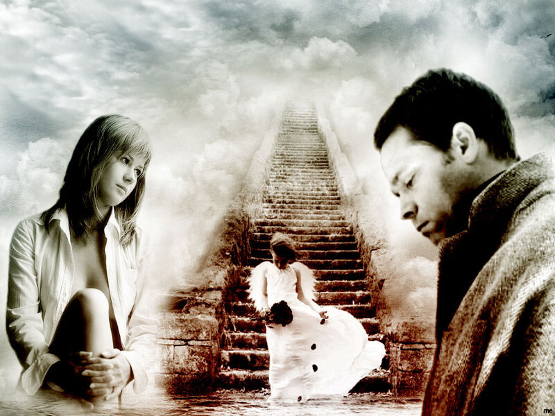 Woman and Man on Stairs — Brown