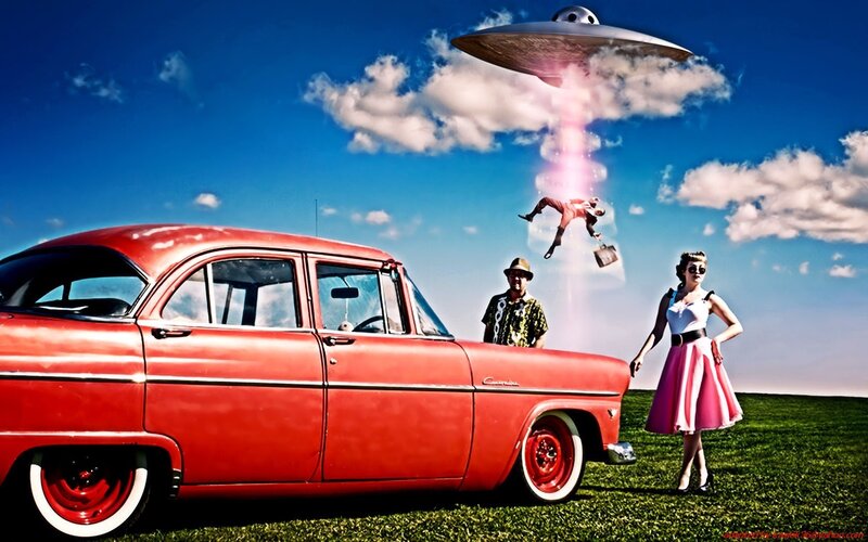 Woman and Man with Car — Red