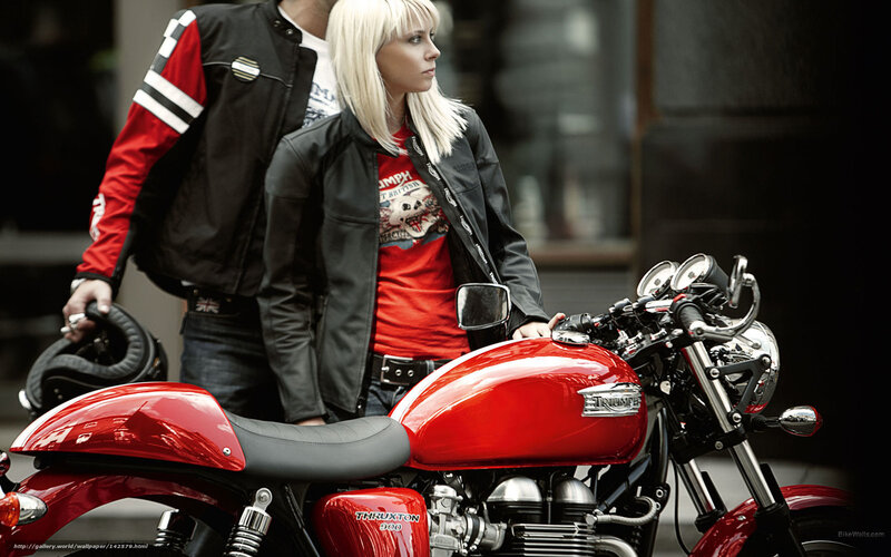 Woman and Man with Motorcycle — Red