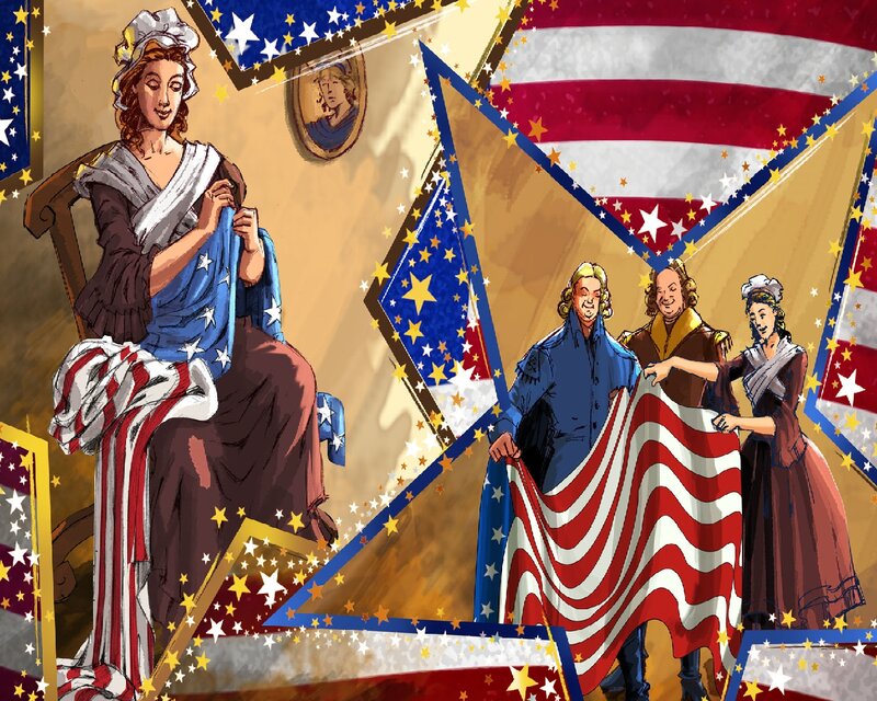 Woman and Men with Flag