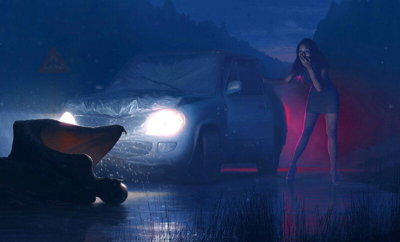 Woman and Monster at Night